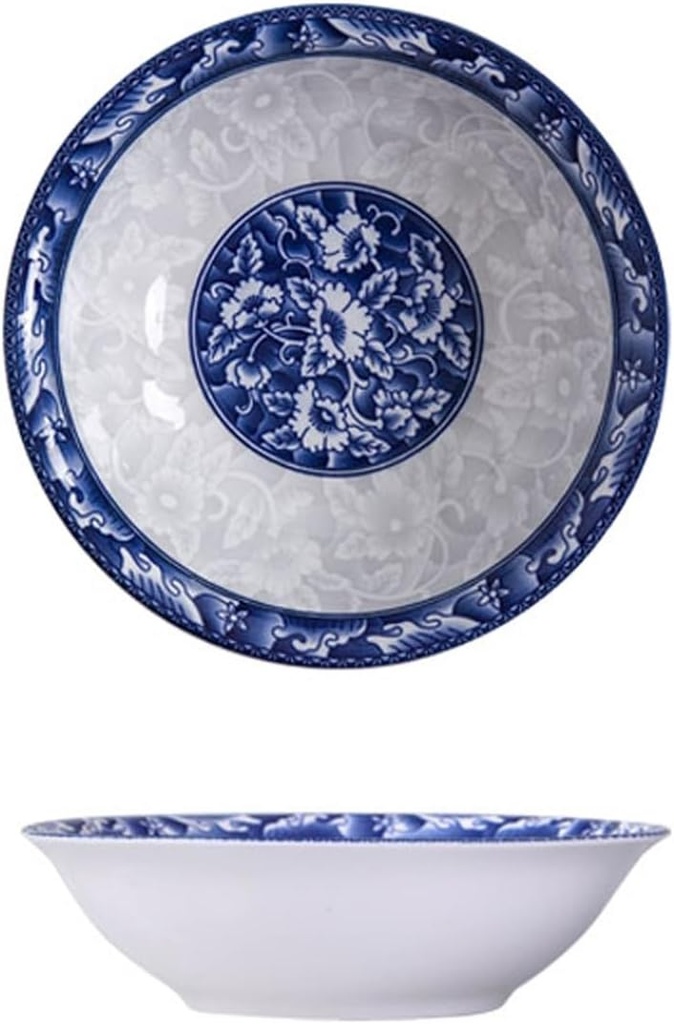 Salad Bowls Blue and White Porcelain Bowl 10 PCS Large Lamian Noodles Bowl Chinese Underglaze Color Microwave Oven Bowl Kitchen Soup Bowls (A 8 in)