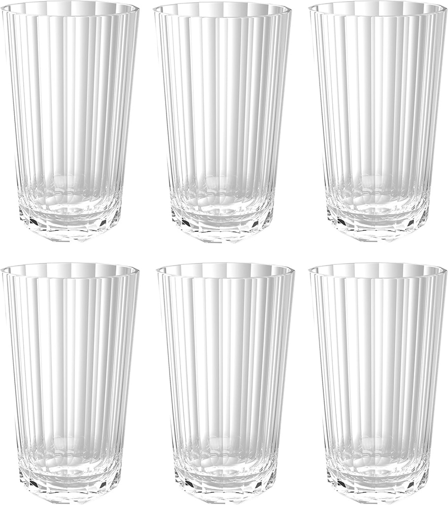QG 27 fl oz. Acrylic Plastic Iced Tea Cup Diamond Cut Pattern Base Tumbler Set of 6 Clear