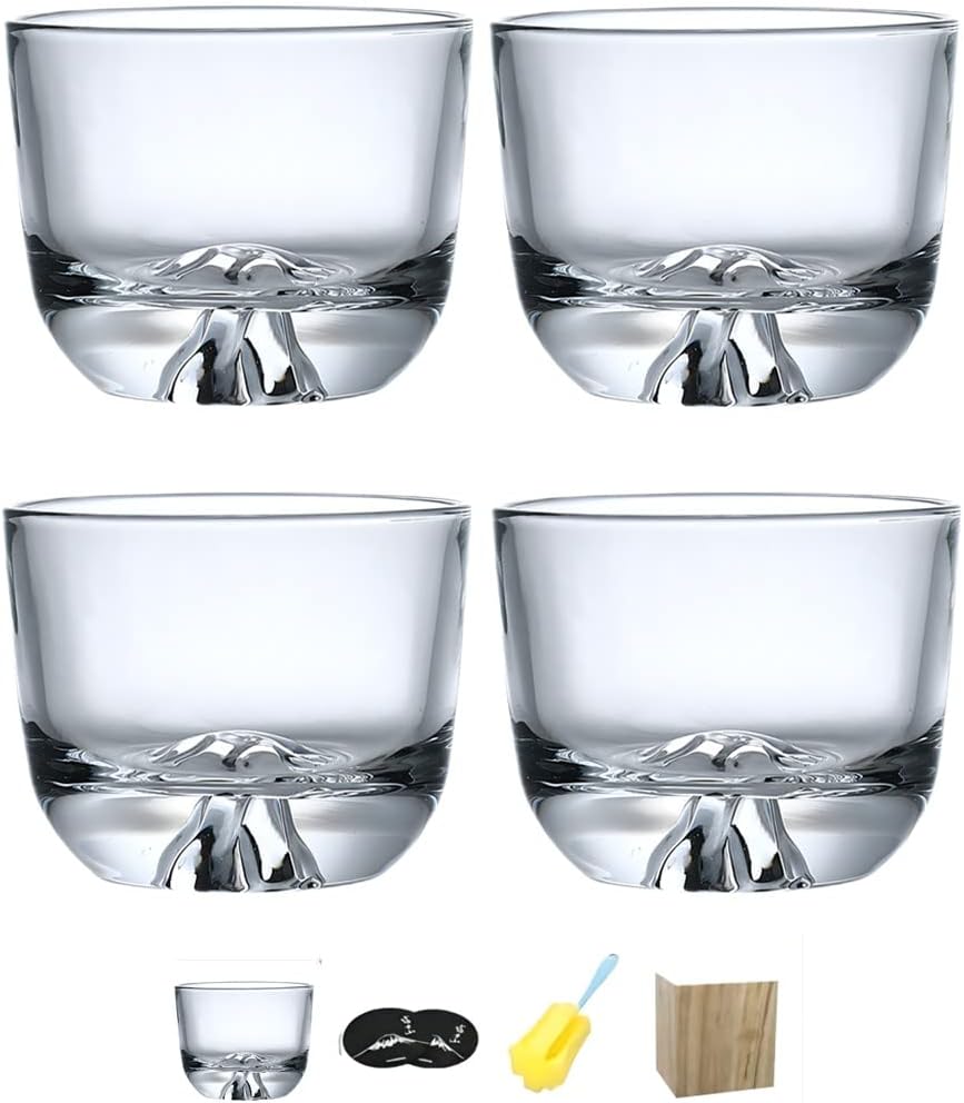 Kanayama Gui Cup, Set of 4, Handmade Blown Glass, Japanese Sake Glass, Cold Sake Glass, 3.4 fl oz (100 ml), Sake Cup, Luxury Product, Crystal Glass, Gift, Paulownia Box Included (Transparent)
