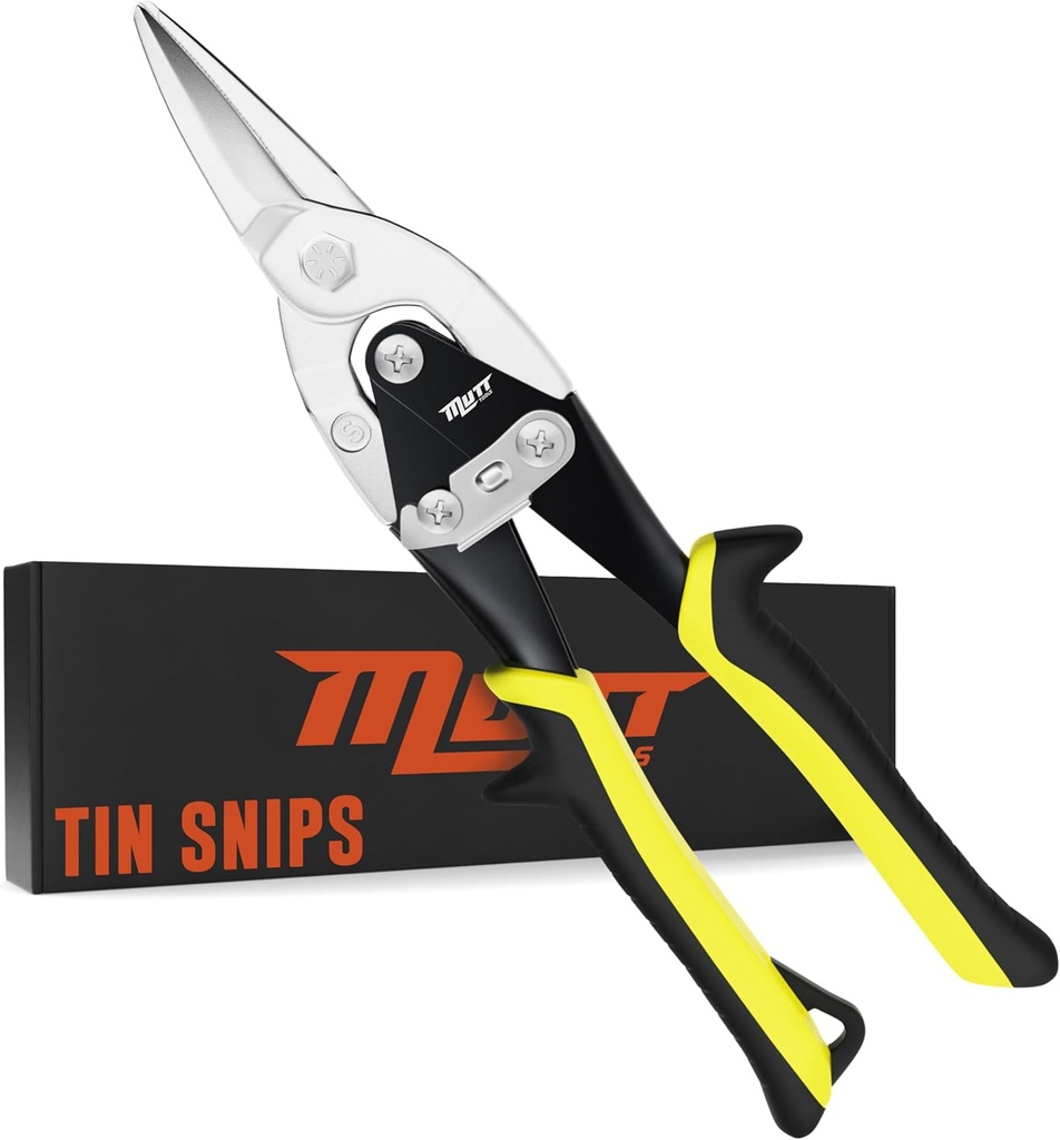 Mutt Tools 10" Heavy Duty Metal Cutting Shears - Professional Tin Snips for Sheet Metal, Stainless Steel & Aluminum - Straight Cut HVAC Scissors with Ergonomic Grip
