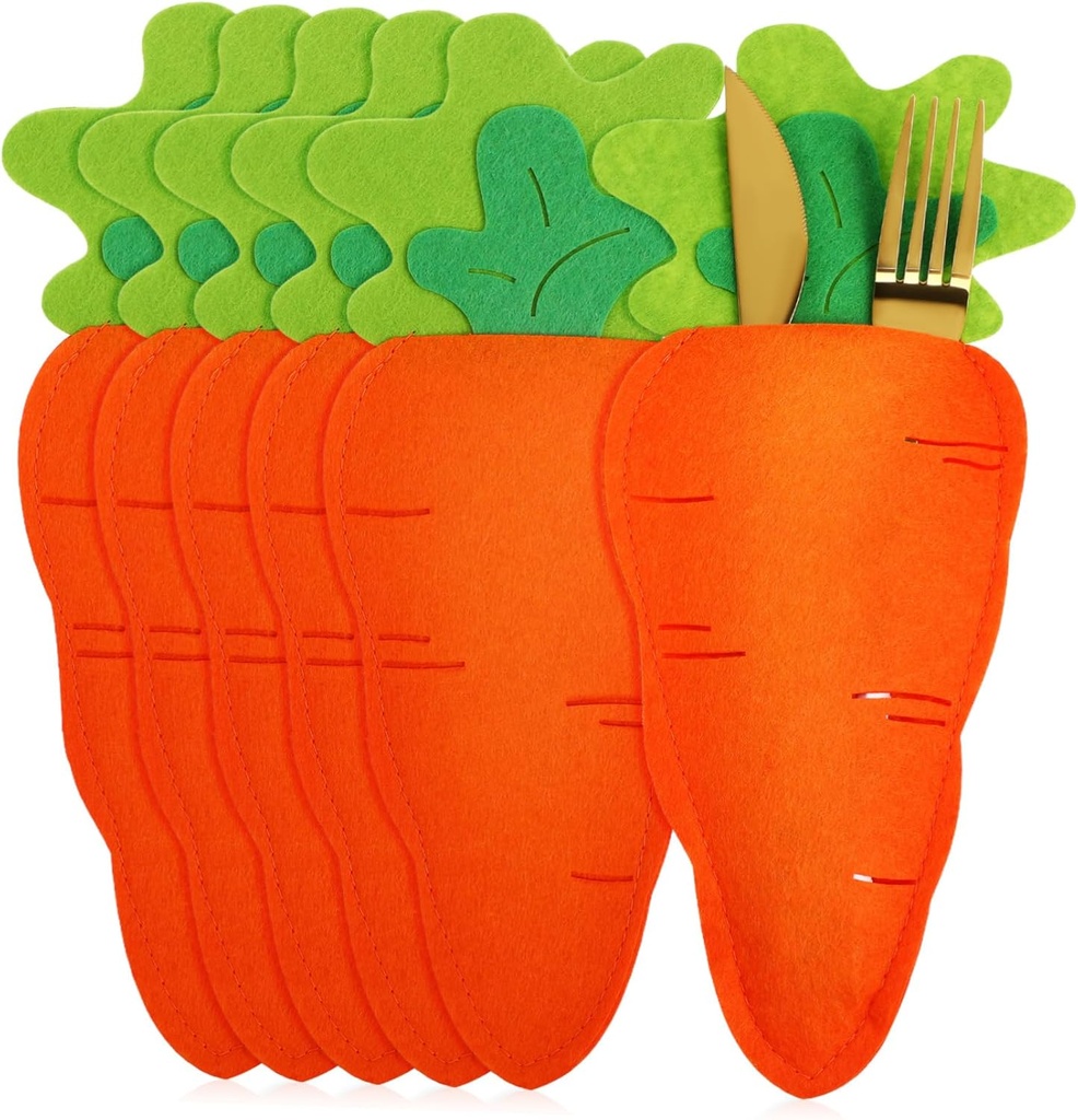 VALICLUD 6pcs Easter Cutlery Bag Utensil Storage Holder Adorable Carrot Design for Tableware Organization Lightweight and Festive Table Decor for Easter Parties