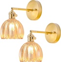 Wall Sconces Set of Two Hardwired, Vintage Sconce Light with Tulip Amber Glass Lampshade, Bathroom Wall Lights with Switch, Gold Wall Light Sconces Wall Decor Set of 2