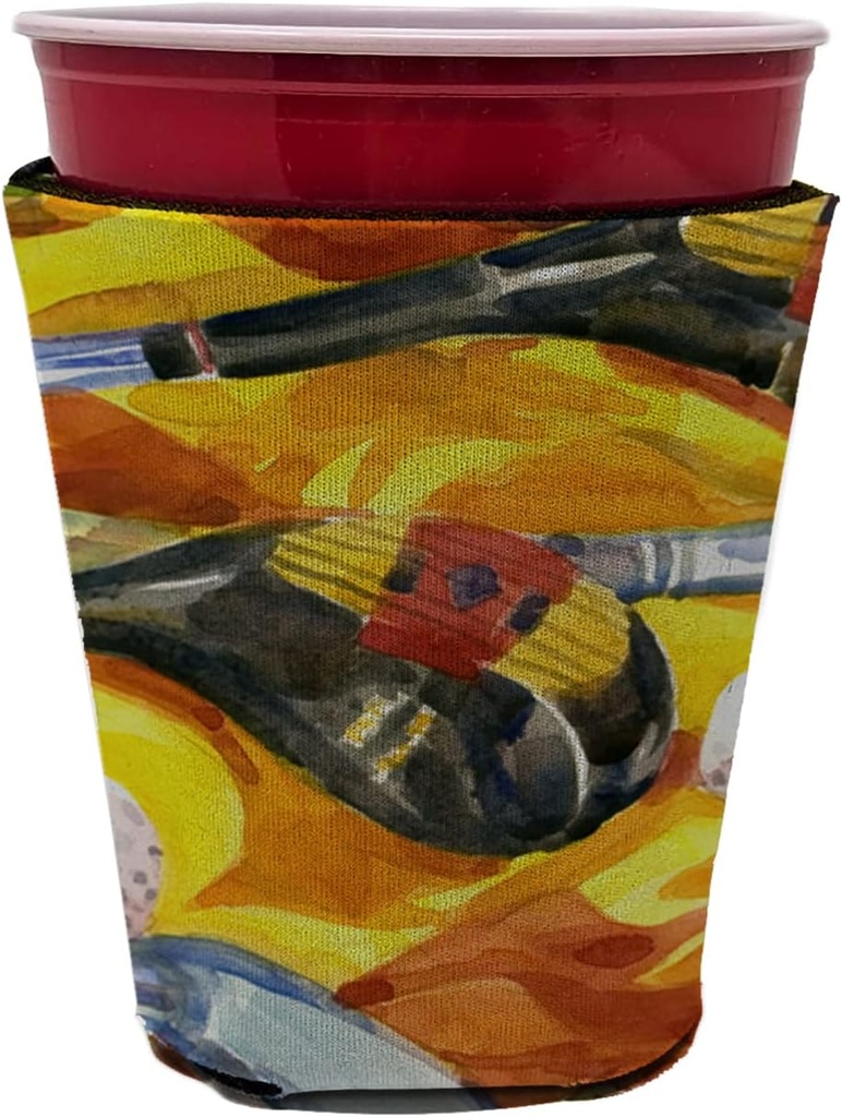 Caroline's Treasures 6063RSC Golf Clubs Golfer Red Cup Hugger Cup Cooler Sleeve Hugger Machine Washable Drink Sleeve Hugger Collapsible Insulator Beverage Insulated Holder