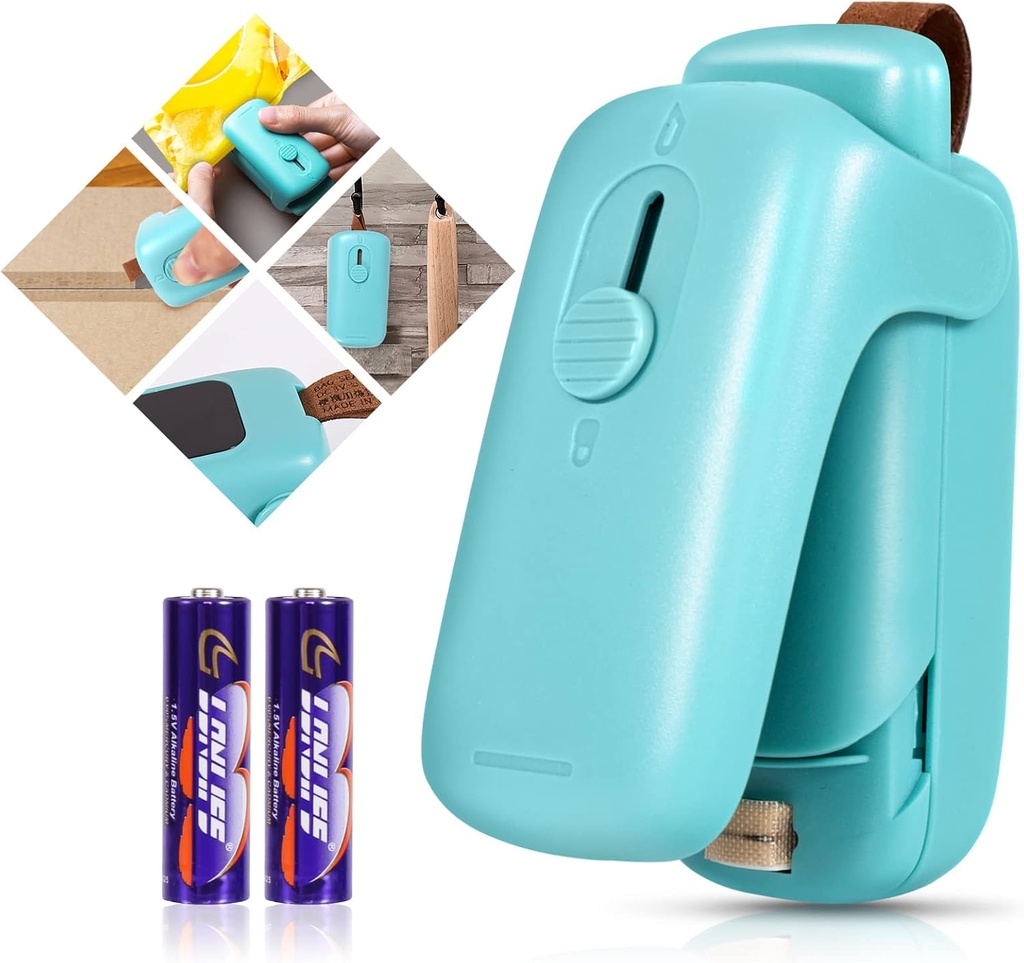 Mini Bag Sealer, ROMSTO Handheld Heat Vacuum Sealer, 2 in 1 Sealer and Cutter with Lanyard, Portable Resealer Machine for Plastic Bags Food Storage Snacks Freshness (2xAA Batteries Included)