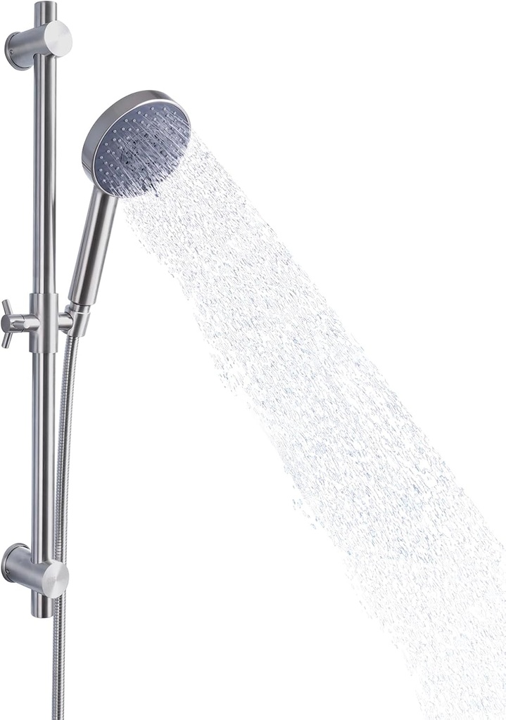 26 Inch Shower Slide Bar Hand Shower with Hose 5 Function Handheld Wall Mount Sliding Bar Set with Metal Shower Holder, Brushed Nickel