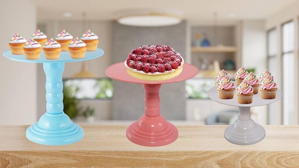 Mirandinha Store - Tall Plastic Round Baby Blue Cake Stand for Wedding, Birthday Party, Graduation, Celebration - Cupcake Stand, Cake Holder, Candy Display, Dessert Tray 4 Heights Adjustable