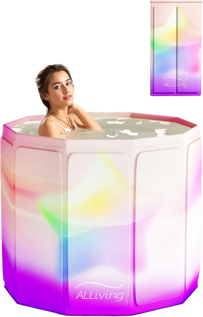 Portable Bathtub Adult Ice Bath Tub - Collapsible Folding Foldable Bathtub for Adult Shower Bathroom Hot SPA Soaking Cold Plunge Tub Deep Freestanding Bathtub Indoor Outdoor Purple