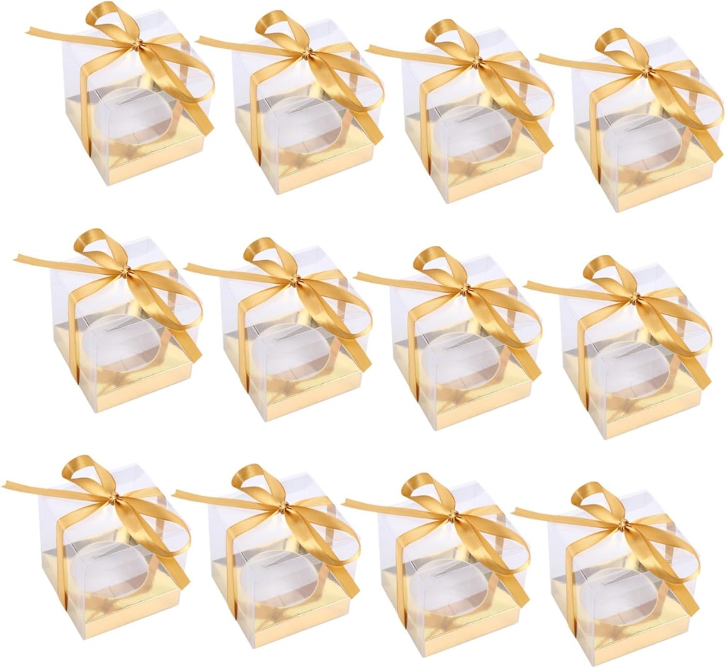 12pcs Pvc Cupcake Boxes with Ribbon Transparent Cake Packaging for Weddings Parties Birthdays and More
