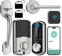 Smart WiFi Front Door Lock: Hornbill Keyless Entry Fingerprint Deadbolt with Handle Set Electronic Digital Keypad Door Locks APP Remote Control Alexa Auto Lock Silver