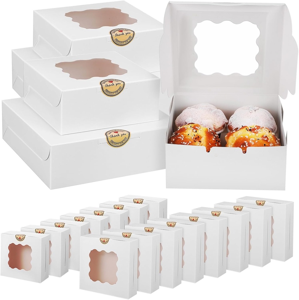 Garneck 20Pcs Cupcake Boxes with Window Capacity Pastry Packaging Containers for Birthday and Wedding Desserts Includes and Boxes with Unique