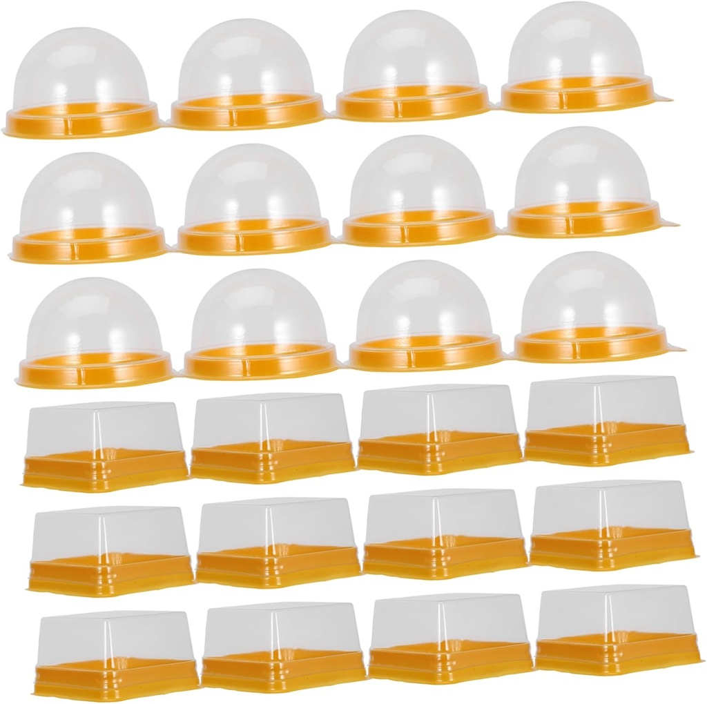 iplusmile 100pcs Plastic Mini Cake Packing Boxes for Egg Yolk Puff and Moon Cake Holder Pet Material Single Compartment Square and Round Yellow Containers for Home Baking and Dessert Shops