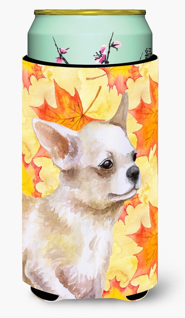 Caroline's Treasures BB9958TBC Chihuahua Leg up Fall Tall Boy Hugger, Yellow Can Cooler Sleeve Hugger Machine Washable Drink Sleeve Hugger Collapsible Insulator Beverage Insulated Holder