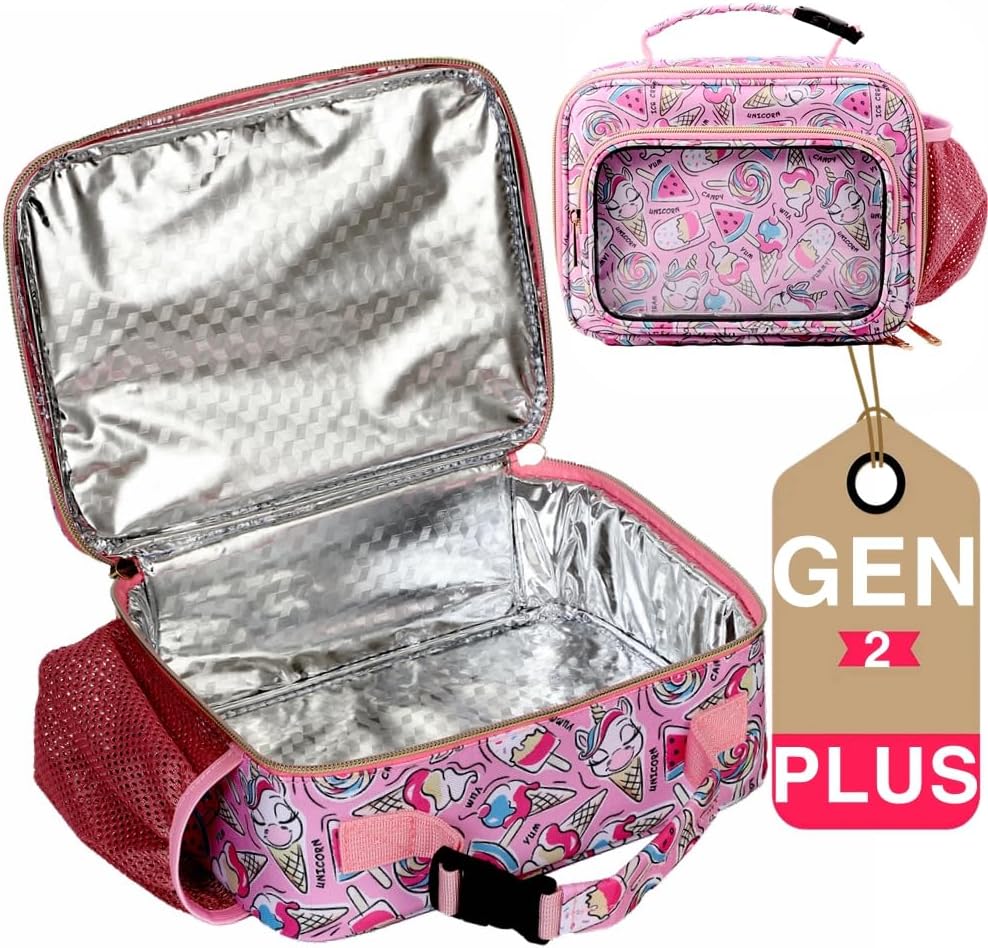 clear lunch bag Kids Lunch box mini Insulated Soft Bag Cooler Back to School Thermal Meal Tote Kit for Girls-Plus (ice cream-affordable pack,Pink)
