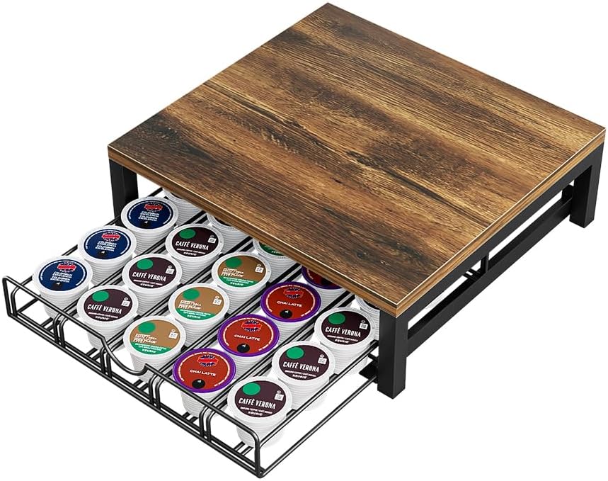 Coffee Pod Holder Drawer 1 Tier for K Cup Capsule Pods Storage Organizer Under Coffee Pot Storage Sliding Drawer (Black, 1 Tier)