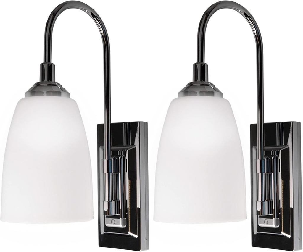 Westek Battery Operated Wall Sconce, 2 Pack - 70 Lumens, Plastic with Chrome Finish - Easy Wireless Installation Battery Wall Sconce - 2 Settings, Full or Dim - LPL780C