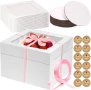24 Pcs Cake Boxes 12 inch with 12x12x8 Inches 12Pcs Tall Cake Box,10Pcs Cake Board, Stiker &Ribbon, Large Baking Boxes, Square Cardboard Cake Boxes for Multi-Layer Cakes