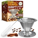 LEGLO Stainless Steel Pour Over Coffee Maker - 3.18x4.48 Pour Over Coffee Dripper with Wide Secure Base, Large Plastic Handle, and Brush for Easy Cleaning – Ensures Well-Balanced, Clean Flavor