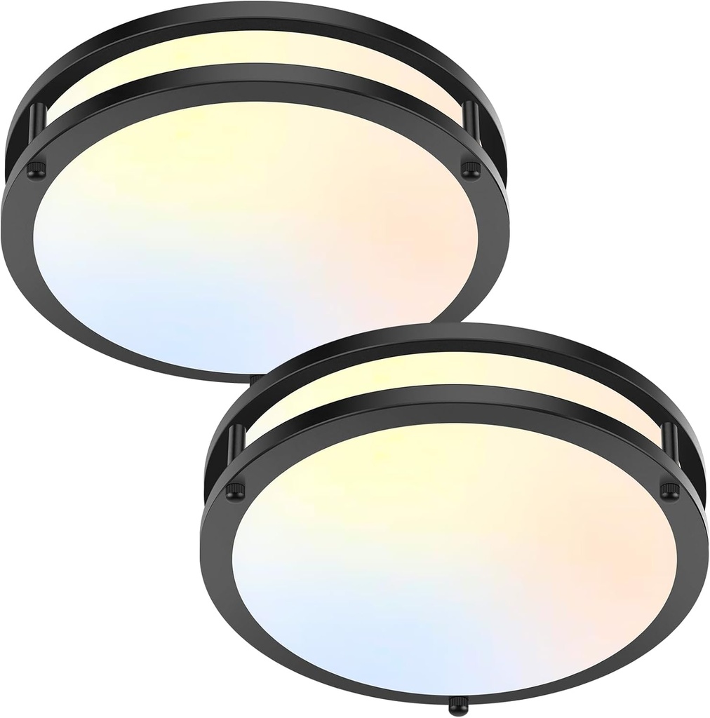 Flush Mount Ceiling Light Black, 30W 4000Lm 5CCT Dimmable LED Ceiling Light Fixture, 2700K/3000K/4000K/5000K/6500K Adjustable 10 Inch for Hallway Bedroom Bathroom Kitchen Closet Offices, Set of 2