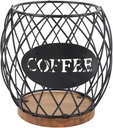 Iron Coffee Pod Holder, Organizer with Wooden Base, Black