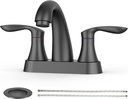 Bathroom Faucet, 4 Inch Bathroom Faucets for Sink 3 Hole, Centerset Bathroom Sink Faucet with Pop Up Drain and cUPC Lead-Free Hose(Matte Black)