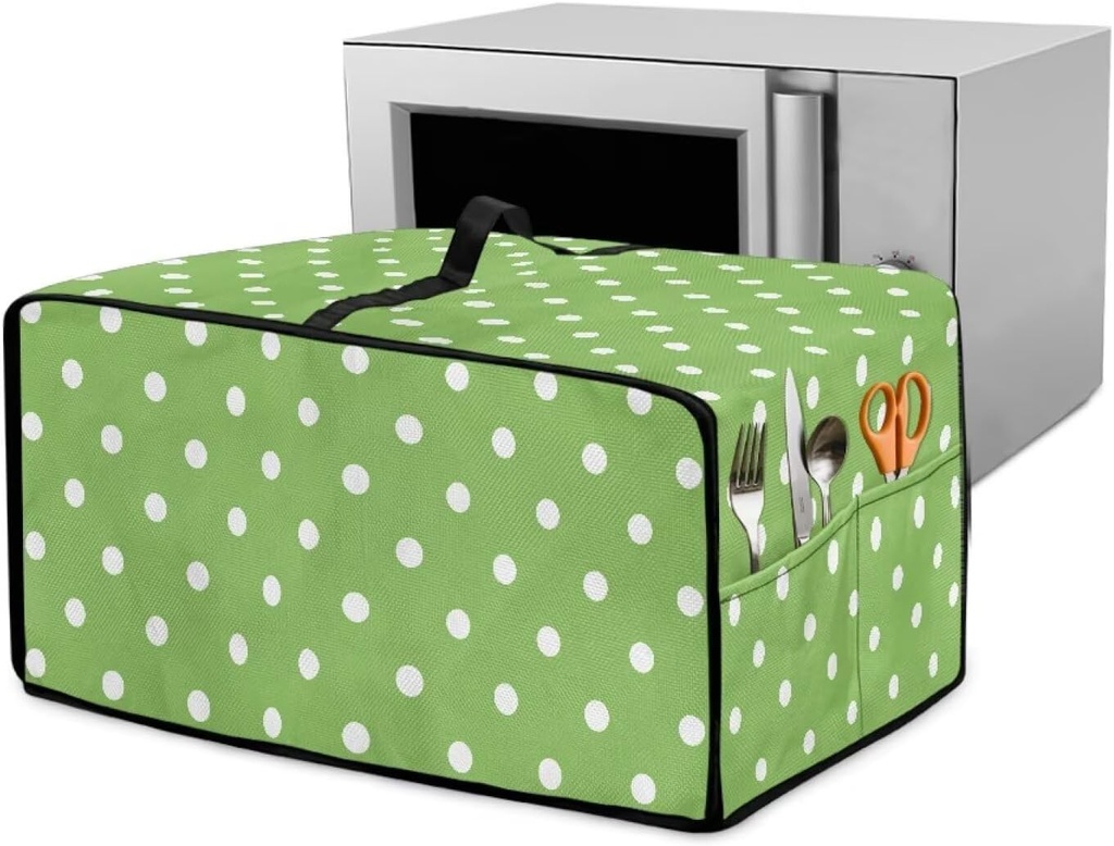 Dots Print Green Toaster Ovens Cover Waterproof Kitchen Small Appliance Covers Microwave Oven Dust-Proof Bread Machine Cover with Storage Pockets
