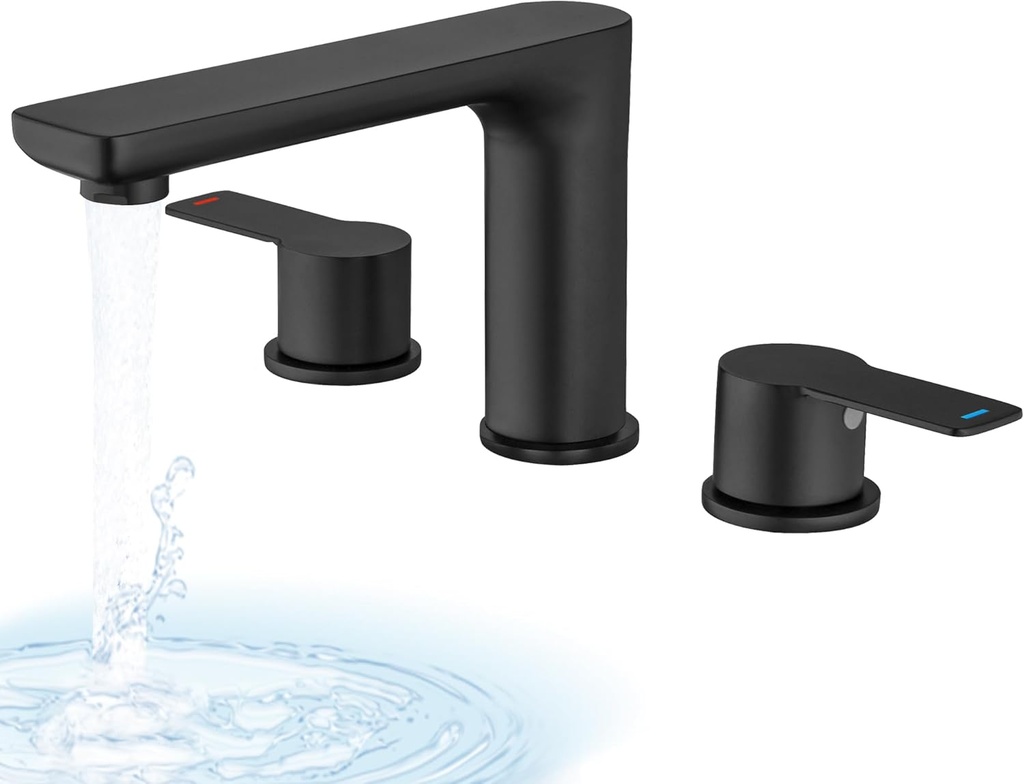 Roman Tub Faucet Deck Mount Bathtub Faucets 3 Holes 2 Handles Widespread Bath Tub Filler Tub Faucets with Valve, Matte Black