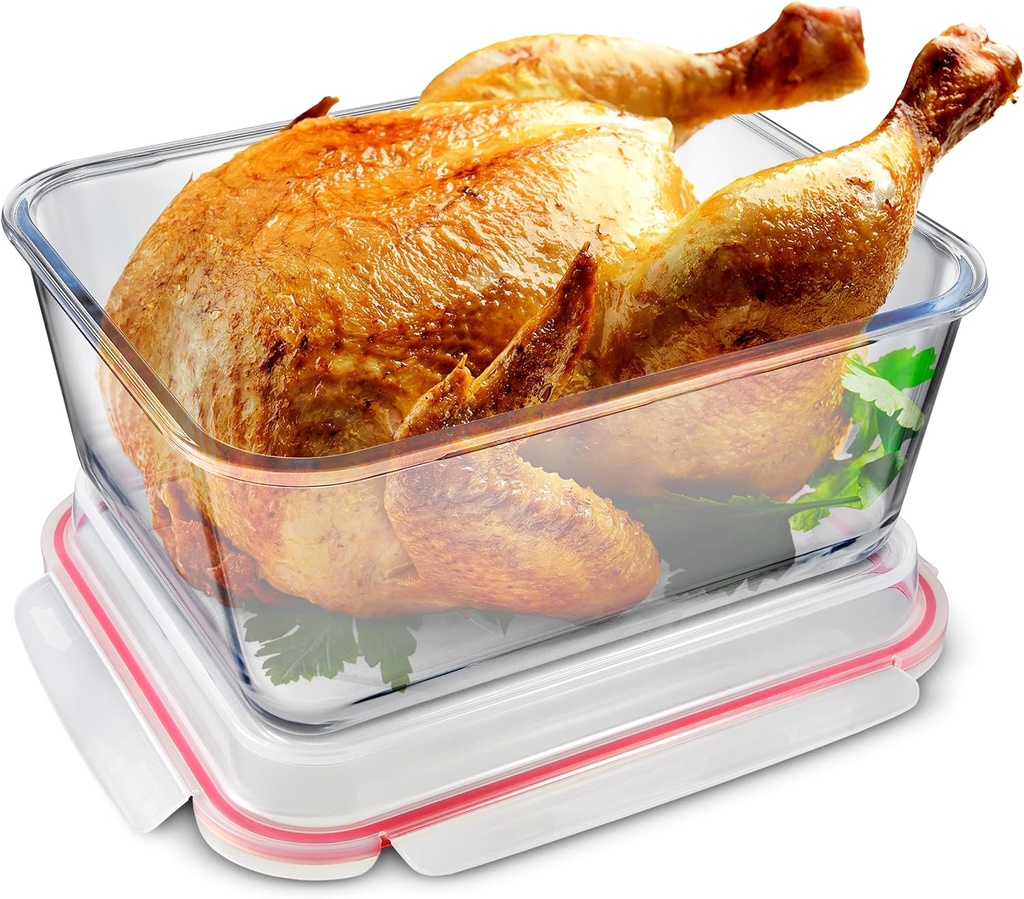 Stock Your Home 28 Cup Extra Large Rectangular Glass Food Storage Container with Lid, Modern Style, Airtight, Leak Proof, Microwave, Oven, Dishwasher, Freezer Safe, 12.5"L x 10"W x 6.5"H