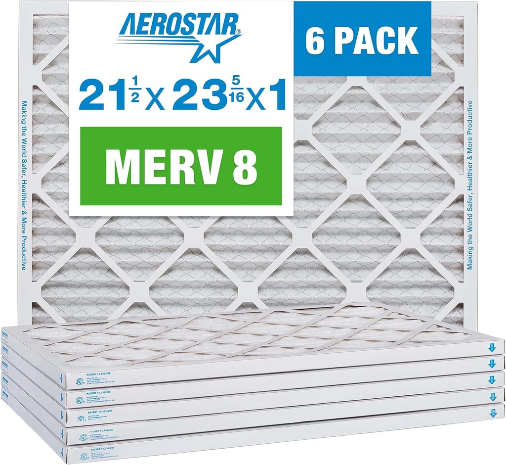 Aerostar 21.5x23.3125x1 MERV 8-6 Count - High Efficiency Pleated HVAC, Furnace & Air Conditioner Filters - Removes Dust, Lint, Mold & Allergy-Causing Pollen
