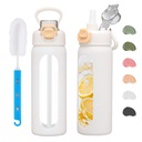 20 oz Glass Water Bottle with Straw Reusable Water Bottle with Non-Slip Silicone Sleeve Wide Mouth Leak-Proof for Coffee, Tea and Water,BPA-free, Dishwasher Safe