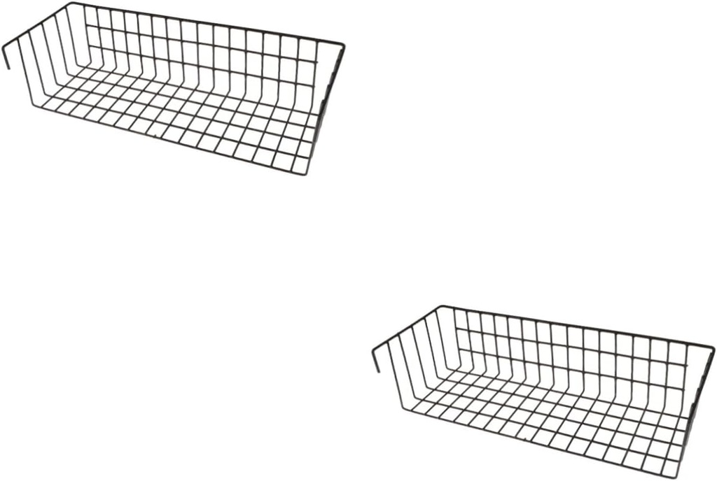 2pcs Mesh Storage Basket Wall Mount Black Iron Storage Rack Side Hanging Baskets for Kitchen Easy to Clean