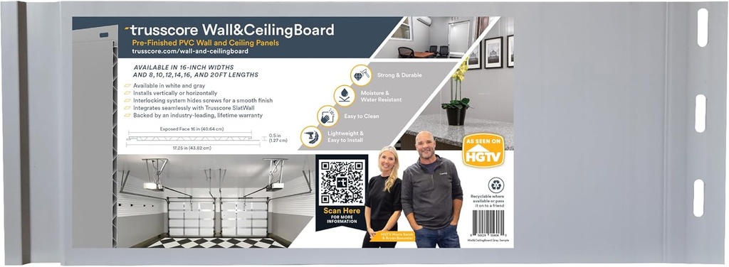 Trusscore Wall&CeilingBoard, 16" Wide Panel - Sample (Gray)