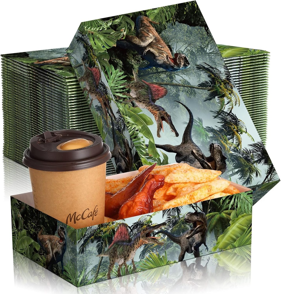 Funtery 50 Pcs Christmas Dinosaur Disposable Paper Tray 5lb Dinosaur Food Trays for Party Large Birthday Party Decorations Serving for Nacho Hot Dogs Popcorn Snack