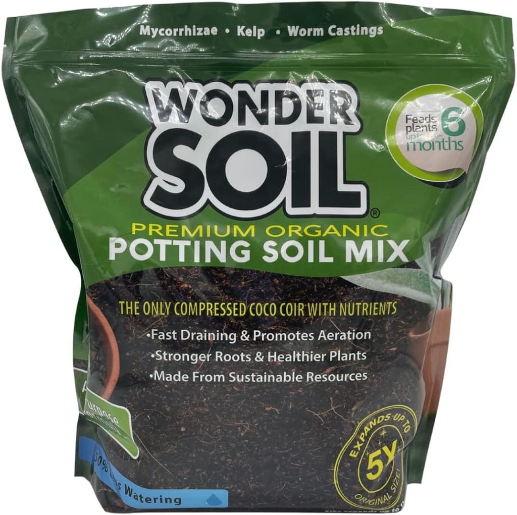 WONDER SOIL Organic Potting Soil | Ready to Plant Coco Coir Fully Loaded with Nutrients | 3 LBS Bag Expands to 12 Quarts of Indoor Outdoor Soil for Gardens & Plants | Incl Worm Castings, Perlite