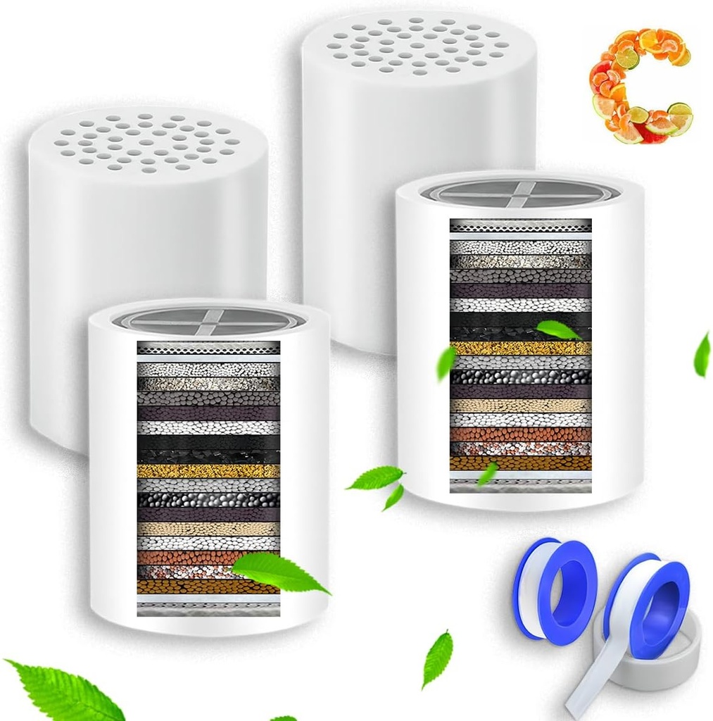 20-Stage High Output Shower Head Filter Cartridges Replacement for Hard Water, Shower Bath Filter Shower Water Softener Fits Universal Shower Heads and Handheld Shower Similar Shower Systems(4 Pack)