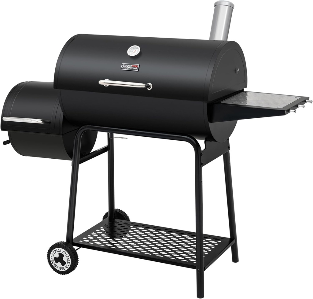 Royal Gourmet CC1830M 30 Inch Barrel Charcoal Grill with Offset Smoker & Warming Rack, Outdoor BBQ Grill with 811 Sq. In. Grilling Space for Backyard, Patio and Parties, Black