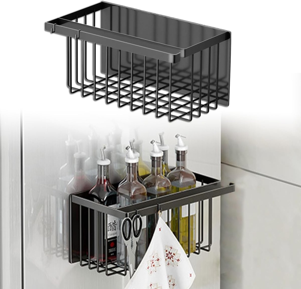 Magnetic Basket Organizer Rack,Magnetic Drying Ball Organizer for Laundry Room,Black Multi-Functional Magnetic RackSuitable for Spice Office Files Packaging Foil Plastic Food Hook Plate