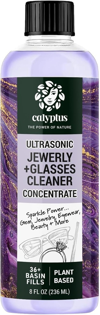 Calyptus Ultrasonic Jewelry Cleaning Solution Concentrate | Professional Power for Use in All Ultrasonic Machines | Plant-Based Eyeglass and Jewelry Cleaner | USA Made, 8 Ounces