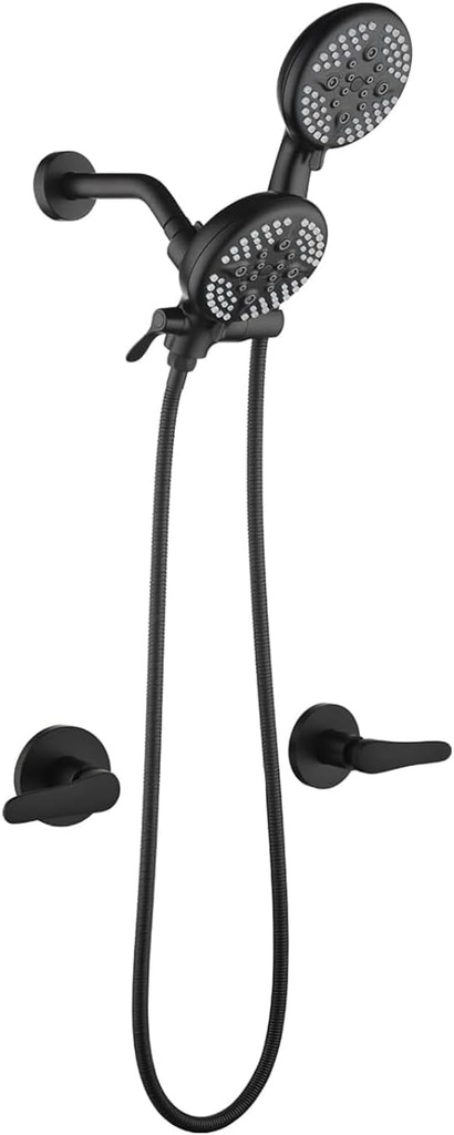 2 Handle Shower Faucet Shower System Complete 2 in 1 Shower Combo Set with Handheld Showerhead Shower Trim Kit Shower Fixtures Matte Black