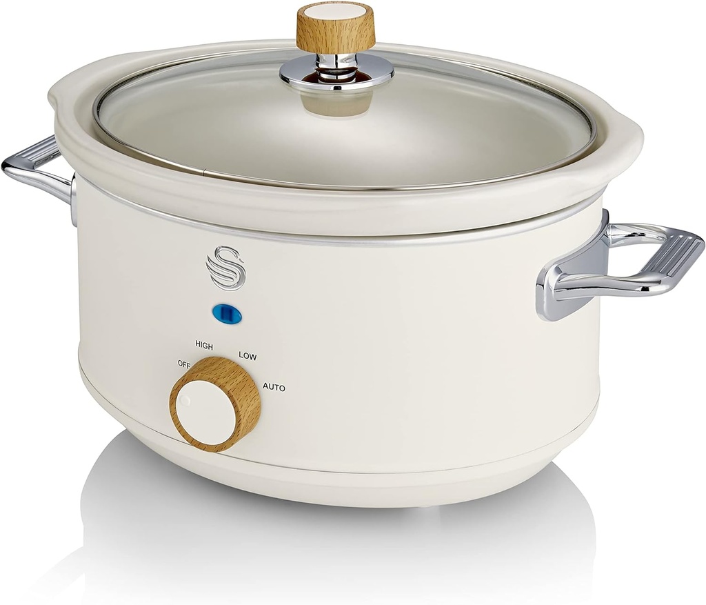Salton Swan Nordic-Style Slow Cooker with Removable Ceramic Pot, 3.5 Litre (Cotton White)