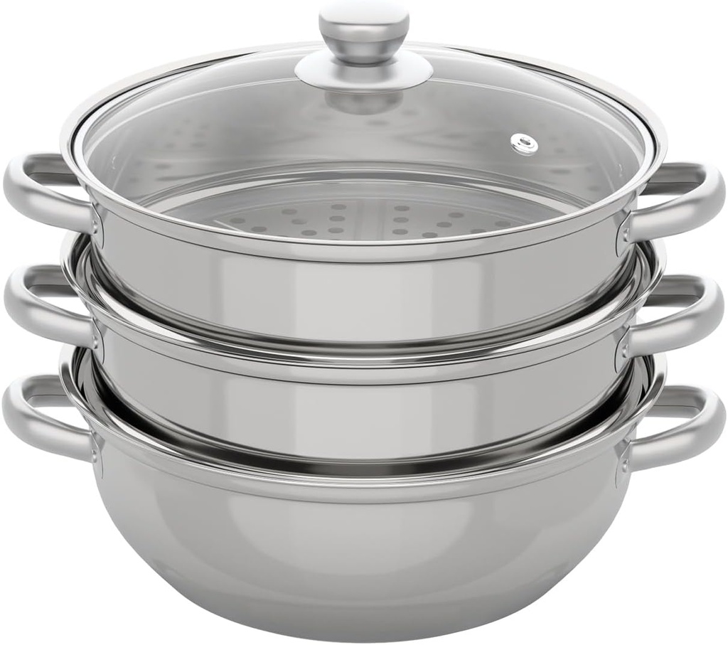 3 Tiers Steamer Pot for Cooking 11 Inch Stainless Steel Steamer Basket Multipurpose Steam Pot Vegetable Dumpling Food Steamers for Gas Electric Stove