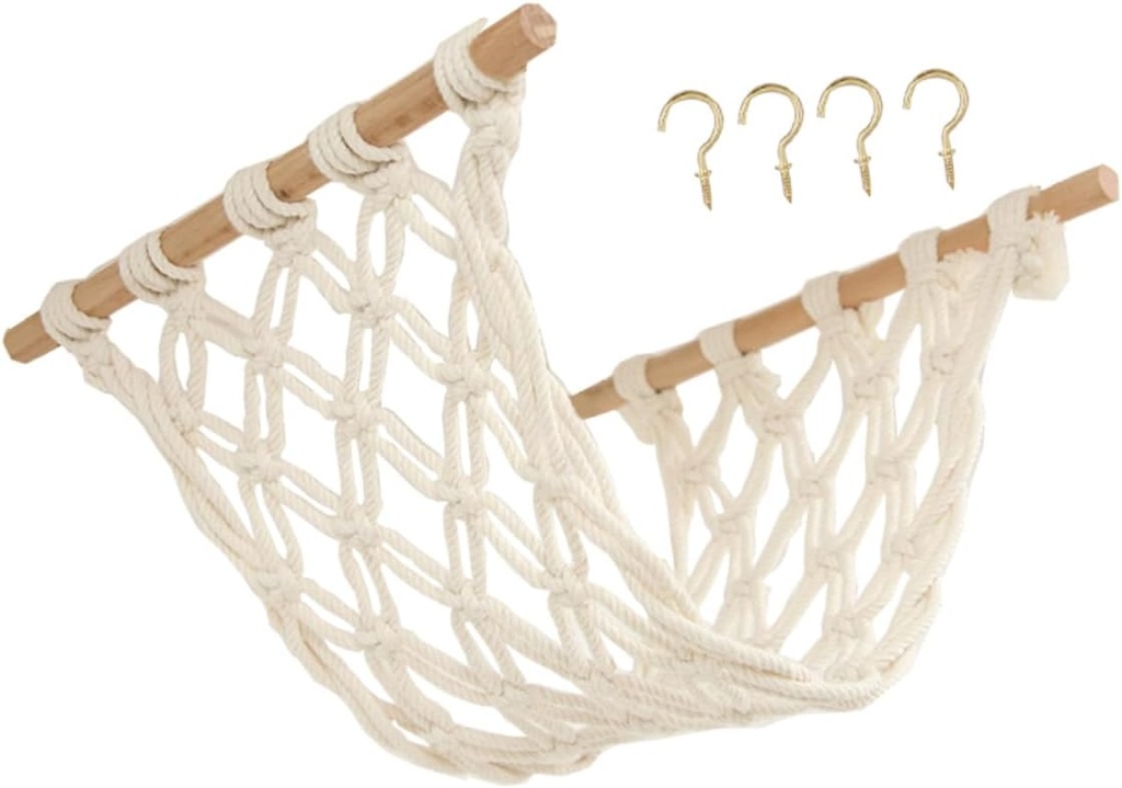 Cabilock Handwoven Macrame Fruit and Vegetable Hammock Kitchen Storage Basket for Produce Under Cabinet Hanging Organizer Rustic Home Decor