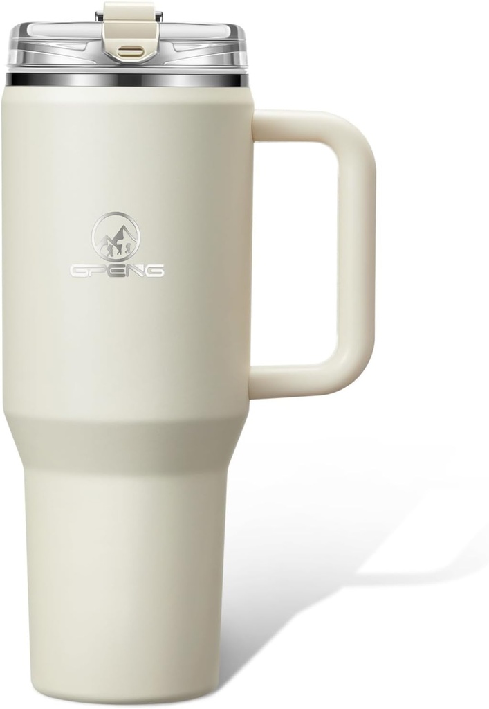 Gpeng 30/40/50 oz Tumbler with Handle, Water Bottles with Straw Lid, Insulated Stainless Steel Travel Mug Cup Holder Friendly, Keep Drinks Cold or Hot for Hours