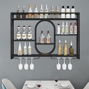 Metal Wine Rack Wall Mounted with LED Light,Floating Bar Shelves with Wine Glass Holder,Liquor Bottle Display Shelf,Modern Wine Storage Racks Stemware Holder,for Kitchen,Wine Cellar,Black/Go