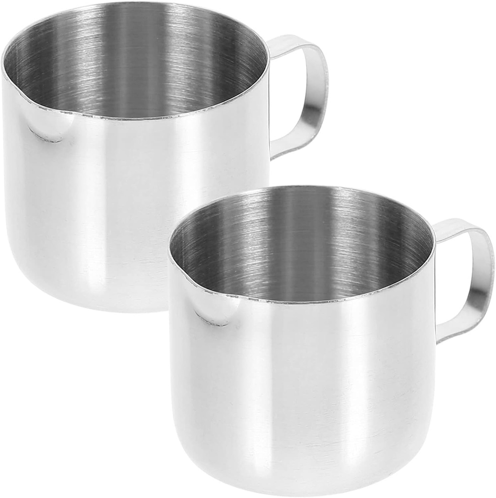 Frothing Cups Set of 2 Stainless Steel Milk Pitcher Sauce Cups for Coffee Tea Latte Hot Chocolate