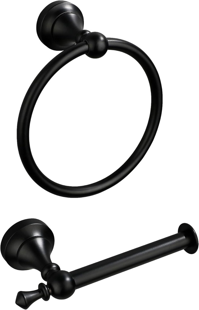 Black Toilet Paper Holder, Matte Black Towel Ring, Hand Towel Holder Toilet Paper Roll Holder Wall Mount Bathroom Accessories, Modern Bathroom Hardware 2 Set