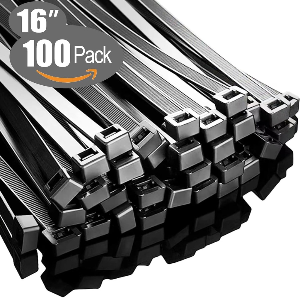 Zip Ties 16 inch(100 Pack), 60 lb, Black Cable Ties, UV Resistant Wire Ties for Indoor and Outdoor Use, Paloka
