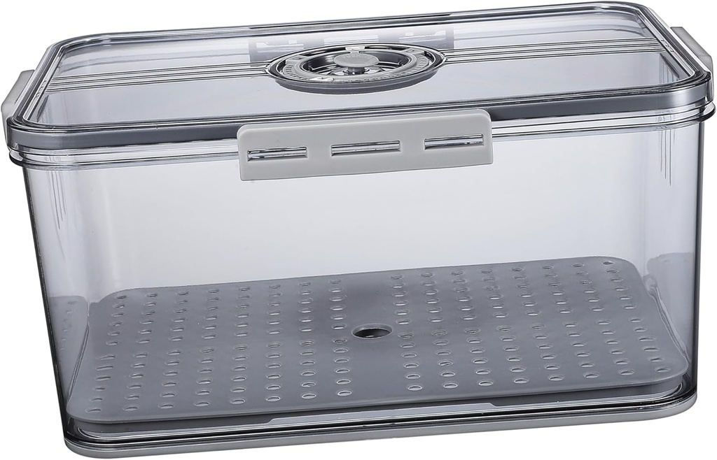 Transparent Pet Food Fresh Container with Recording Keeping Refrigerator Organizer Box with Built in Divider for Fruits Vegetables and Bread Storage