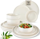 AmorArc Dinnerware Sets for 4, 12 Pieces Ceramic Plates and Bowls Set, Handcrafted Stoneware Plates Set, Dishwasher & Microwave Safe Dishes Set