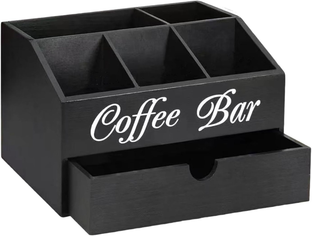 Coffee Station Organizer,Coffee and Tea Condiment Storage Organizer,Rustic,Storage Basket for Coffee Bar Countertop, Style B