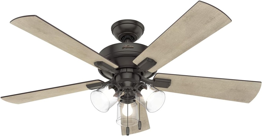 Hunter 52 inch Indoor Ceiling Fan with LED Lights and Pull Chain - Standard Mount Bronze Ceiling Fan, 5 Blades, For Bedroom, Living Room, or Kitchen, 3 inch Downrod - Crestfield 54205, Noble Bronze